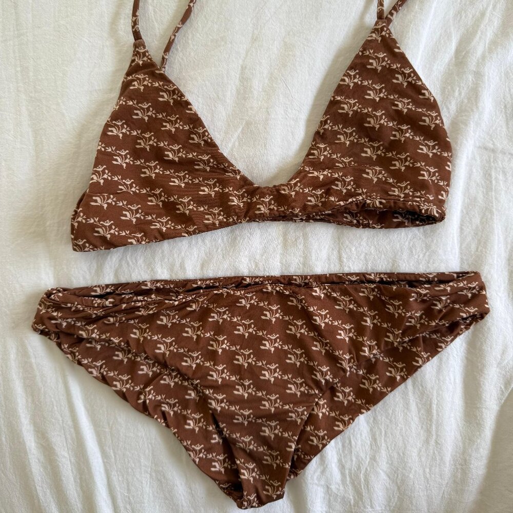 MAI Brown Floral Print Bikini Set Size Small